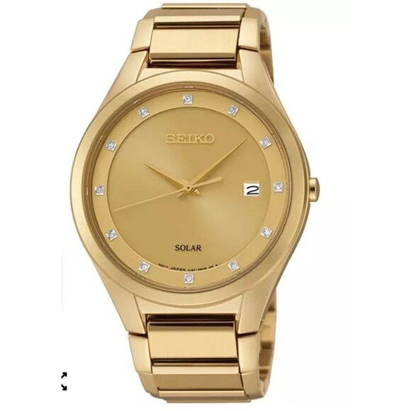 SEIKO Gold Tone‎ Stainless Steel Diamond Dial Solar WATCH Needs Battery main image 4